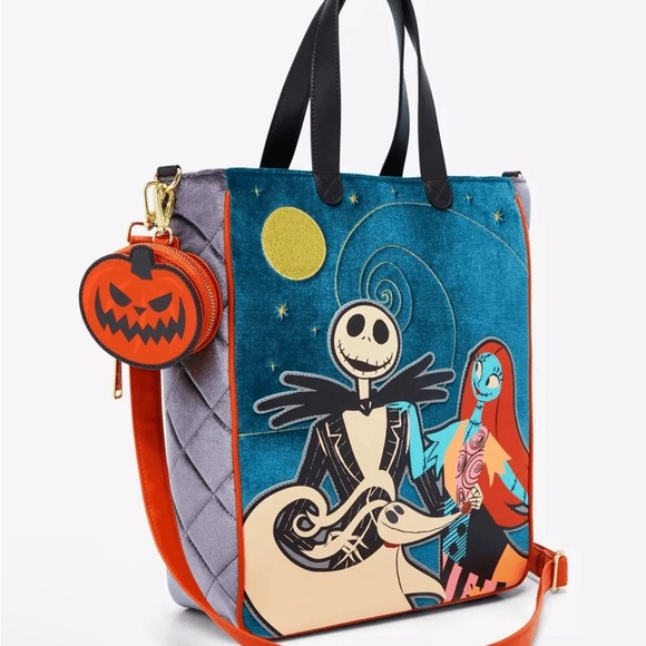 NWT Loungefly Disney The Nightmare‎ Before Christmas Jack & Sally Velvet Tote - Picture 5 of 10